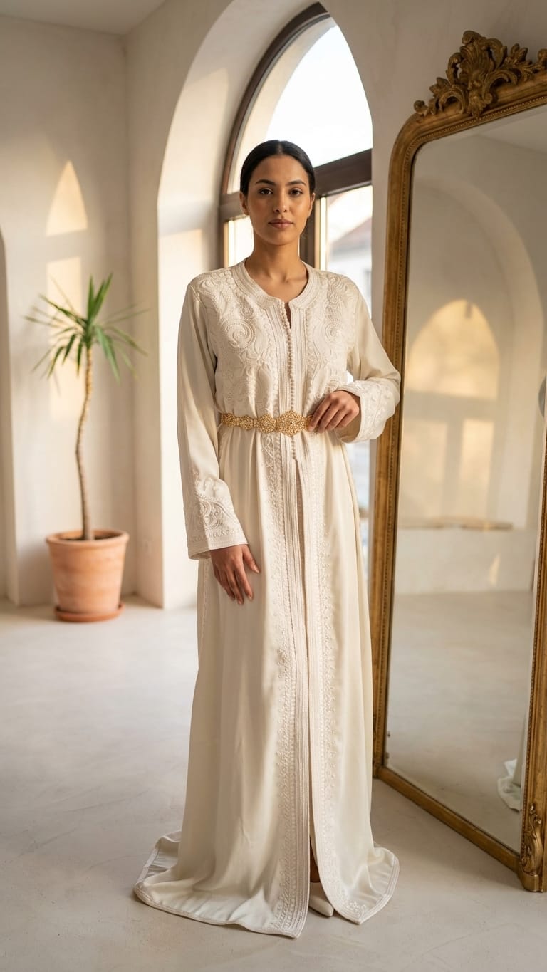 Kaftan weiß muslimische Kleidung Ramadan Hochzeit Verlobung besondere Anlässe